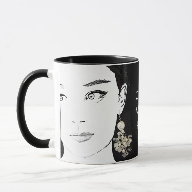 Girl face hübsche Blumenmode-Illustration funky Tasse (Links)