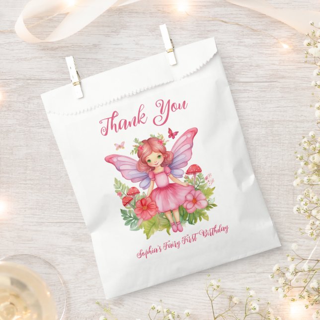 Girl Fairy Erster Geburtstag Niedlich Pink Wasserf Geschenktütchen (Ausgeschnitten)