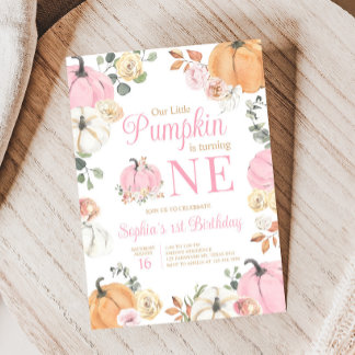 Girl Fall Pumpkin Erste Geburtstagsparty Einladung