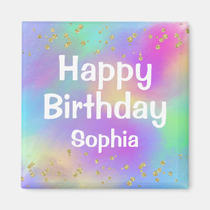 Girl farbiges Glück Geburtstag Unicorn Gold Glitze Magnet