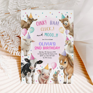 Girl Farm Animals Barnyard Balloon Geburtstagspart Einladung