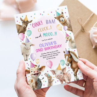 Girl Farm Animals Barnyard Balloon Geburtstagspart Einladung