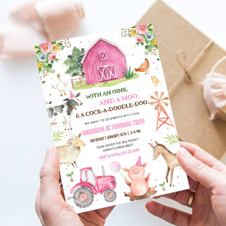 Girl Farm Animals Barnyard Geburtstag Einladung