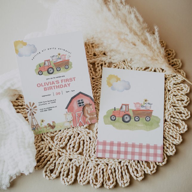 Girl Farm Animals Barnyard Geburtstagsparty Einladung (Von Creator hochgeladen)