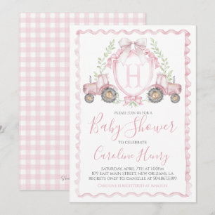 Girl Farm Baby Shower Gingham Pink Einladung