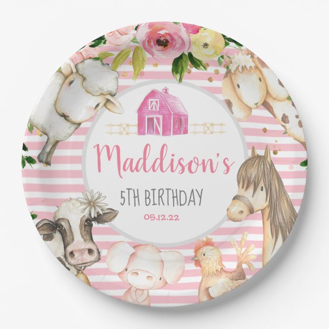 Girl Farm Birthday Papierteller (Vorderseite)