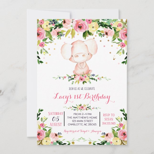 girl farm pig birthday invitation einladung (Vorderseite)