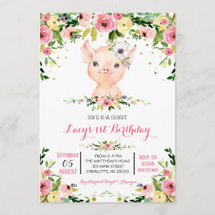 girl farm pig birthday invitation einladung