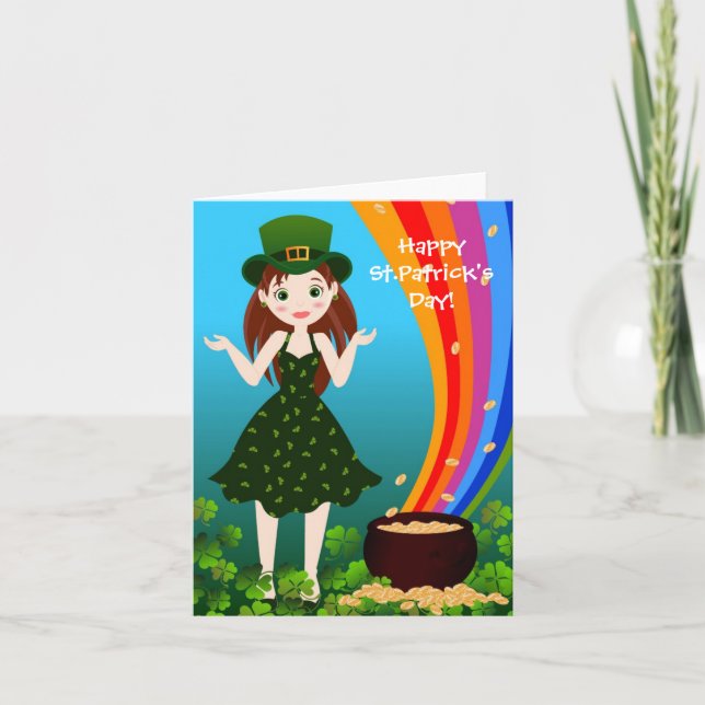 Girl feiert Saint Patrick Karte (Vorderseite)