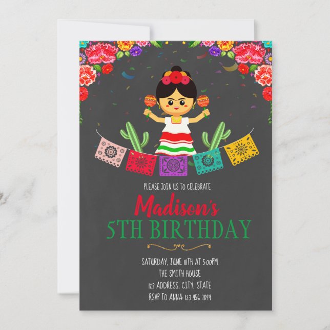 Girl fiesta Einladung zum Geburtstag (Vorderseite)