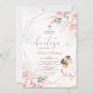 Girl Fiesta Rose Gold Mexican Bautizo Pink Floral Einladung