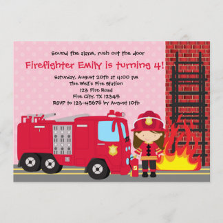 Girl Firefighter Einladung zum Geburtstag Fireman