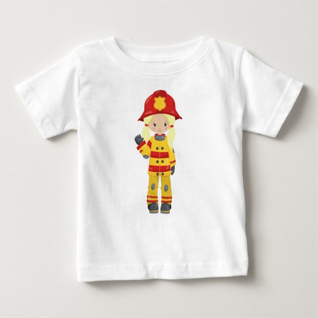 Girl Fireman, Feuerwehrfrau, Blonde Hair Baby T-shirt (Vorderseite)