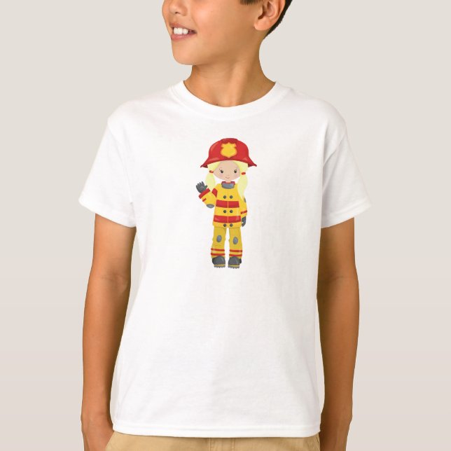 Girl Fireman, Feuerwehrfrau, Blonde Hair T-Shirt (Vorderseite)