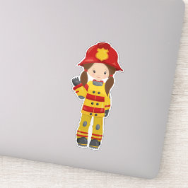 Girl Fireman, Feuerwehrfrau, braune Haare Aufkleber