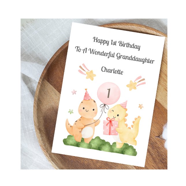 Girl First Birthday Balloon Dinosaurs Card Karte (Von Creator hochgeladen)
