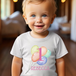 Girl First Birthday Balloons und Name Baby T-shirt