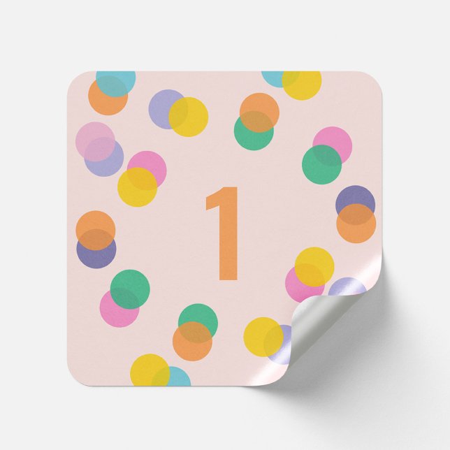 Girl First Birthday Colorful Confetti Quadratischer Aufkleber (Von Creator hochgeladen)