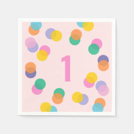 Girl First Birthday Colorful Confetti Serviette