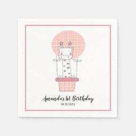 Girl First Birthday Giraffe Party Napkins Serviette