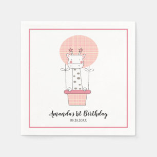 Girl First Birthday Giraffe Party Napkins Serviette
