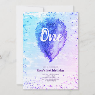 Girl First Birthday Glitzer Ombre Balloon Einladung