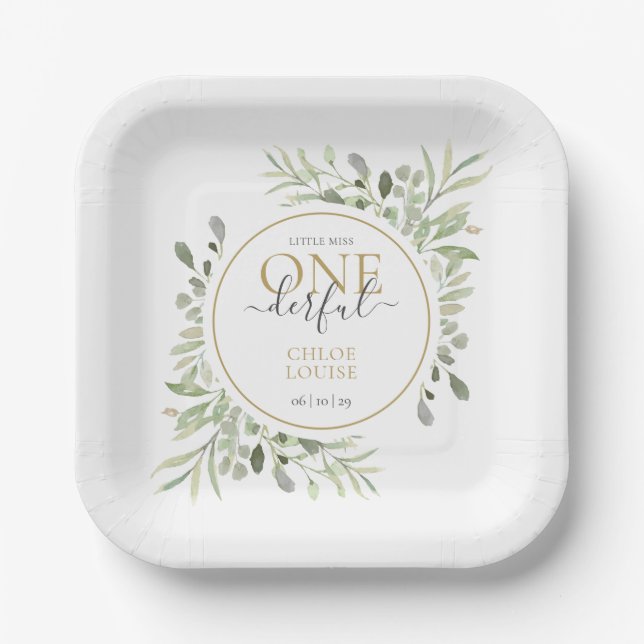 Girl First Birthday Kleine Miss ONEderful Niedlich Pappteller (Vorderseite)