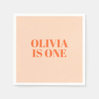 Girl First Birthday Peach Modern Serviette