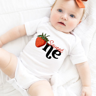 Girl First Birthday Strawberry Baby Bodysuit Strampler