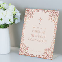 Girl First Communion Rosa Rose Gold Blätter Elegan