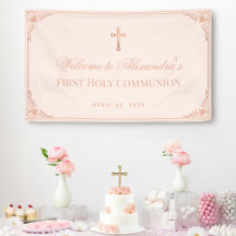 Girl First Communion Rose Gold Cross Vintag