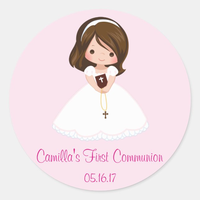 Girl First Communion Stickers Umschlag Aufkleber (Vorderseite)