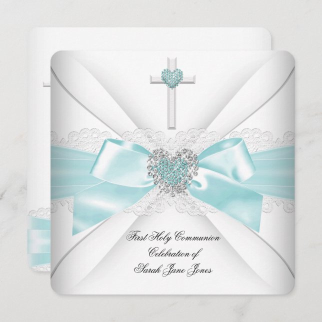 Girl First Heilige Kommune Aquamarines Weiße Herz Einladung (Vorne/Hinten)