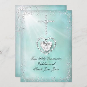 Girl First Holy Communion Aquamarin Blue Himmlisch Einladung