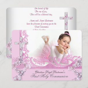 Girl First Holy Communion Hübsch Lace Pink Einladung
