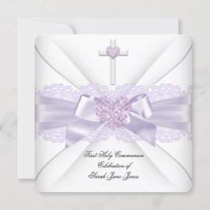 Girl First Holy Communion Lilac Lace Herz 2 Einladung