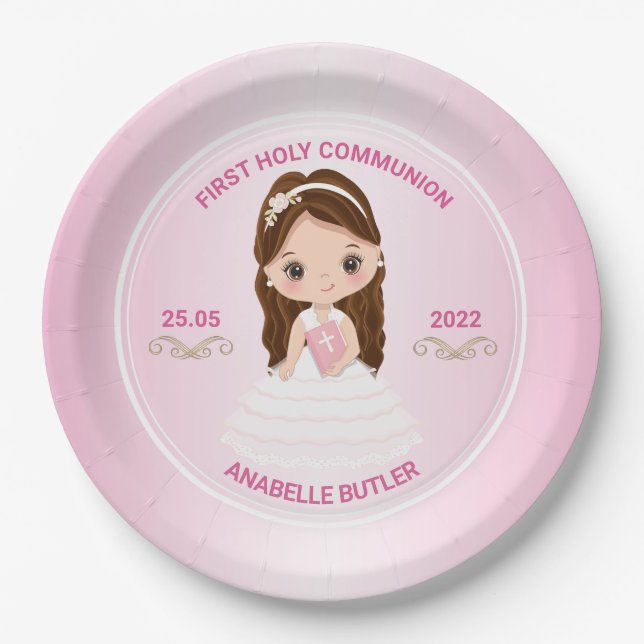 Girl First Holy Communion Paper Plate Pappteller (Vorderseite)