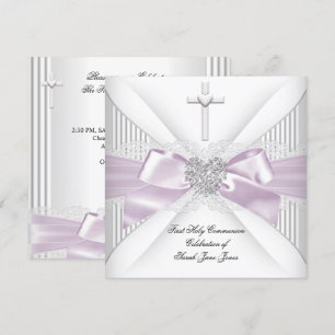 Girl First Holy Communion Pink White Grey Heart Einladung