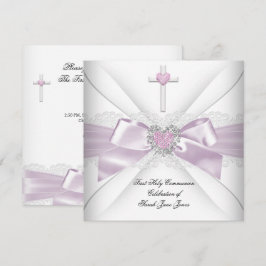 Girl First Holy Communion Pink White Heart Order Einladung