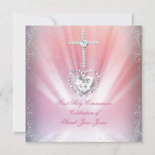 Girl First Holy Communion White Pink Himmlisch Einladung