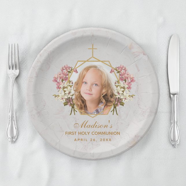 Girl First Kommune Foto Marmor Rosa Orchid Gold Pappteller (Von Creator hochgeladen)
