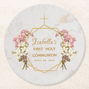 Girl First Kommune Marmor Rosa Orchid Gold Cross Runder Pappuntersetzer