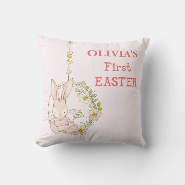 Girl First Oaster Bunny auf Blume Swing Kissen (Vorderseite)