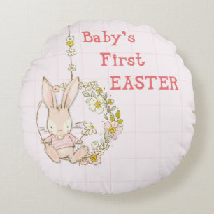Girl First Oaster Bunny auf Blume Swing Rundes Kissen