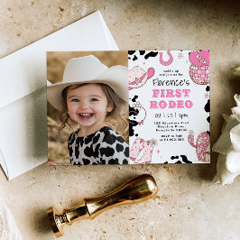 Girl First Rodeo 1. Geburtstag Party Foto Einladung