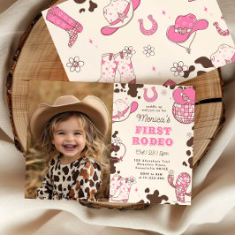 Girl First Rodeo 1. Geburtstag Party Foto Einladung