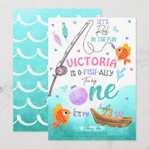 Girl Fishing 1. Geburtstag Einladung