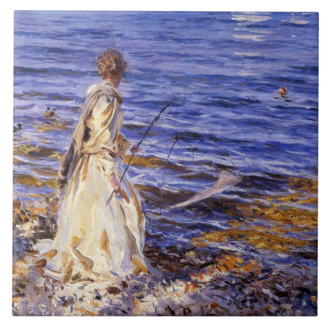 Girl Fishing (von John Singer Sargent) Fliese (Vorderseite)