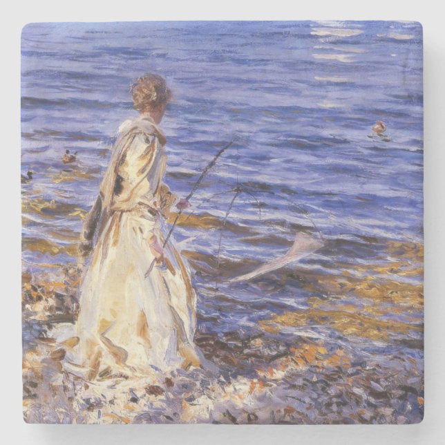 Girl Fishing (von John Singer Sargent) Steinuntersetzer (Vorderseite)