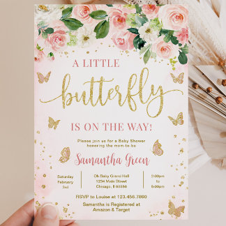 Girl Floral Butterfly Babydusche Einladung